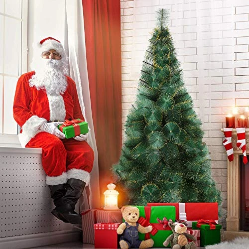 LUCKYERMORE 6ft Christmas Tree With 212 Gold Flocked Tips, Small Flock Xmas Tree With Christmas Tree Topper And Decorations 4 LUCKYERMORE 6ft Christmas Tree With 212 Gold Flocked Tips, Small Flock Xmas Tree With Christmas Tree Topper And Decorations - Image 2