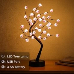 AVEVA Cherry Blossom Tree Lamp,LED Twinkling Tree,USB Plug-Battery Lighted Tree,Cute Decorations For Bedroom Home Christmas Party,Room Decor Tree Lamp