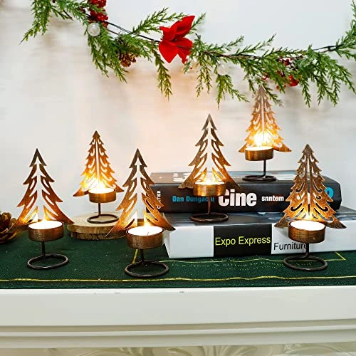 Juegoal Set Of 6 Tea Light Candle Holders, Christmas Decorations Metal Xmas Tree Table Candle Holder, Rust-Proof Tabletop Tealight Centerpiece And Display For Holiday Home Mantel Fireplace 4 Juegoal Set Of 6 Tea Light Candle Holders, Christmas Decorations Metal Xmas Tree Table Candle Holder, Rust-Proof Tabletop Tealight Centerpiece And Display For Holiday Home Mantel Fireplace - Image 2