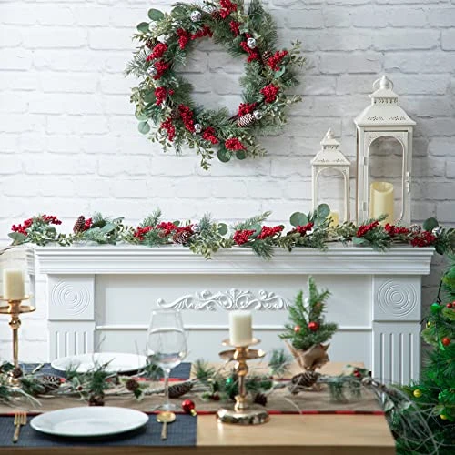 LOHASBEE Artificial Christmas Garland, 5 Feet Pine Cone Eucalyptus Garland With Red Berries, Bells & Greenery Glitter For Christmas Indoor Outdoor Garden Gate Front Door Home Wall Window Stair Decor 6 LOHASBEE Artificial Christmas Garland, 5 Feet Pine Cone Eucalyptus Garland With Red Berries, Bells & Greenery Glitter For Christmas Indoor Outdoor Garden Gate Front Door Home Wall Window Stair Decor - Image 4