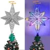 Christmas Star Tree Topper Lighted Bethlehem Star Tree Topper 360° Rotating 8-Point Christmas Glitter Star Ornament With 20 LED Multicolor Lights Plug In For Christmas Tree Decoration (Silver) -National Tree Company Sale Shop 51NG7XlchCL