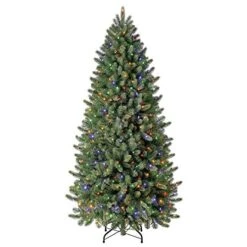 Evergreen Classics 6.5 Ft Pre-Lit Vermont Spruce Quick Set Artificial Christmas Tree, Remote-Controlled Color-Changing LED Lights