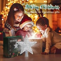 Kesfitt Christmas Tree Topper Lighted With 6 Projection Modes,Christmas Star Tree Topper Built-in LED Rotating Lights,Sliver 3D Glitter Dynamic Projection For Xmas Party Holiday Decorations -National Tree Company Sale Shop 51NZjHWYcgL