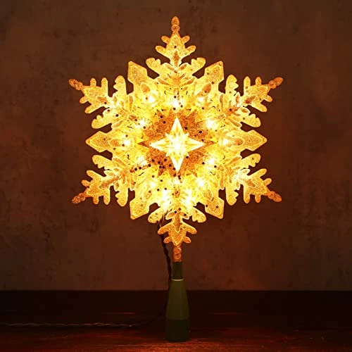 Brizled Lighted Tree Topper, 9.25’’ Gold Glitters Plated Snowflake Christmas Tree Topper With 20 Count Warm White Lights, UL Listed Plugin Xmas Treetop For Christmas Tree Top Home Holiday Decorations 8 Brizled Lighted Tree Topper, 9.25’’ Gold Glitters Plated Snowflake Christmas Tree Topper With 20 Count Warm White Lights, UL Listed Plugin Xmas Treetop For Christmas Tree Top Home Holiday Decorations - Image 6