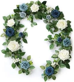 PONATIA 5FT Handcrafted Artificial Rose Flower Garland, Dusty Blue Flowers Greenery Garland For Wedding Ceremony Garlands Backdrop Arch Flowers, Ceremony Reception Table Decorations -National Tree Company Sale Shop 51O2k7wBttL. AC
