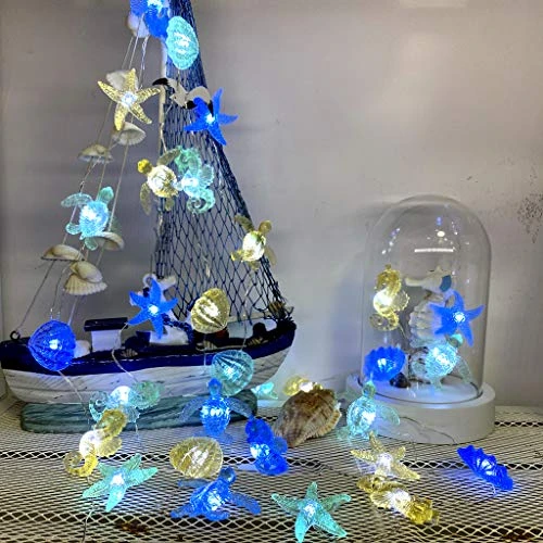 Ocean Beach Themed Sea Life Cute Fairy Decorative String Lights Battery Operated, Seahorse Starfish Sea Turtle Clam Nautical Rope Lights Lit By 30 LEDs 10 Ft For Holiday Camping Mermaid Wedding 6 Ocean Beach Themed Sea Life Cute Fairy Decorative String Lights Battery Operated, Seahorse Starfish Sea Turtle Clam Nautical Rope Lights Lit By 30 LEDs 10 Ft For Holiday Camping Mermaid Wedding - Image 4