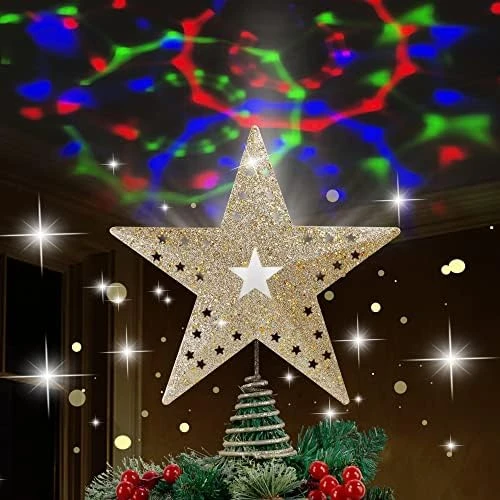 DR.DUDU Christmas Tree Topper, With Rotating Snowflake LED Projector, 3D Glitter Gold Christmas Tree Star, Christmas Decorations Treetop For Winter Home Holiday Decor 8 DR.DUDU Christmas Tree Topper, With Rotating Snowflake LED Projector, 3D Glitter Gold Christmas Tree Star, Christmas Decorations Treetop For Winter Home Holiday Decor - Image 6