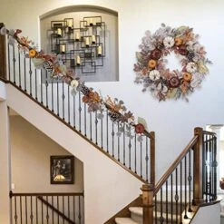 Valery Madelyn 24 Inch Fall Pumpkin Wreath, Farmhouse Autumn Wreath With Maple Leaves And Pine Cone For Front Door Window Fireplace Wall Decor Thanksgiving Harvest Indoor Outdoor Home Decorations -National Tree Company Sale Shop 51PDDZj6QNL