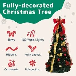 Prextex Premium 4 Ft Pre Decorated Christmas Tree With Lights - Pop Up Christmas Tree, 4ft Prelit Christmas Tree, 4ft Small Christmas Tree With Lights, 4ft Christmas Tree, Collapsible Christmas Tree