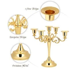 5 Arm Candle Holder, Metal Candelabra Candlestick Stand Home Decoration Centerpiece For Wedding Dinning Table Party Banquet Christmas - Gold -National Tree Company Sale Shop 51PXmpsJqAL