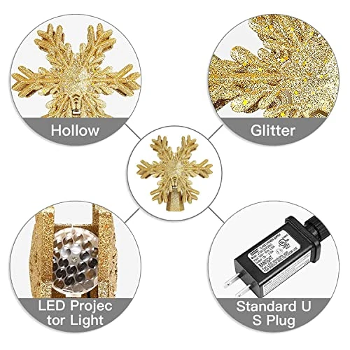 LIKYUU Christmas Tree Topper,Gold Christmas Tree Topper Lighted With LED Rotating Snowflake Projector Lights 3D Lighted Ornaments Festival Lights Christmas Tree Decorations 7 LIKYUU Christmas Tree Topper,Gold Christmas Tree Topper Lighted With LED Rotating Snowflake Projector Lights 3D Lighted Ornaments Festival Lights Christmas Tree Decorations - Image 5