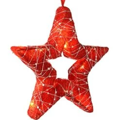 WeRChristmas Pre-Lit Christmas Star With Woven Silver Glitter String Christmas Decoration, 30 Cm - Red