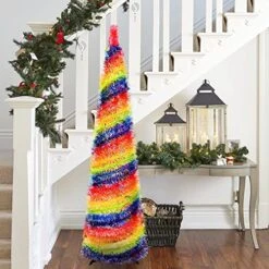 Rainbow Tinsel Pride Tree, 5FT Collapsible Pop Up Artificial Christmas Tree W/Premium Metal Stand Large Sequin Pencil Tree For Fireplace Party Home Office Xmas Decorations -National Tree Company Sale Shop 51Ql1fcwkzL