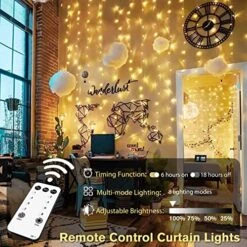 JMEXSUSS 300 LED Remote Control Curtain Lights, Plug In Fairy Curtain Lights Outdoor, Window Wall Hanging Curtain String Light For Bedroom Backdrop Wedding Party Garden Indoor Decoration (Warm White) -National Tree Company Sale Shop 51QoBKqDypL