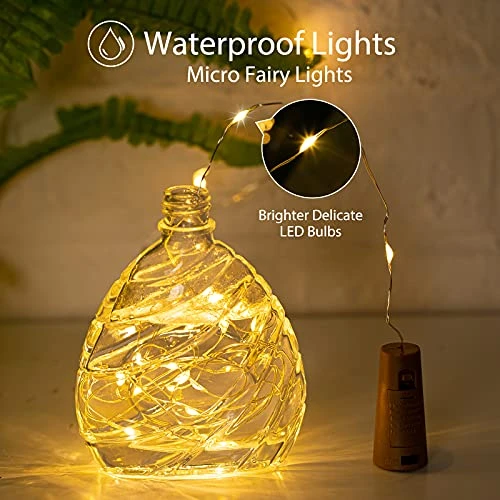 Wine Bottle Lights With Cork, 10 Pack 20 LED Waterproof Battery Operated Cork Lights, Silver Wire Mini Fairy Lights For Liquor Bottles DIY Party Bar Christmas Holiday Wedding Déco 7 Wine Bottle Lights With Cork, 10 Pack 20 LED Waterproof Battery Operated Cork Lights, Silver Wire Mini Fairy Lights For Liquor Bottles DIY Party Bar Christmas Holiday Wedding Déco - Image 5