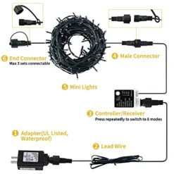 Christmas String Lights - 98FT 300 LED Twinkle Fairy Lights String With 8 Light Modes For Christmas Trees Garland Wreath Wedding Indoor Outdoor Holiday Decorations - Blue