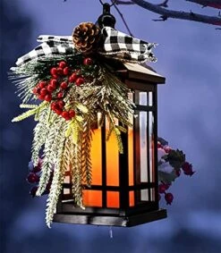 Christmas Lantern Decorative With LED Candle Light Vintage Rustic Lantern Christmas Pine Cone Red Look Distressed Holly Berry ,Indoor & Outdoor Metal Decorative Hanging Decorative Lantern (White Bow) -National Tree Company Sale Shop 51Qt9RiEXQL