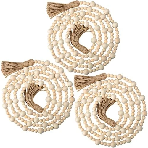 Christmas Wood Bead Garlands With Tassels Farmhouse Rustic Country Boho Decorations Natural Wall Hanging Vase Handle Door Prayer Beads For Xmas Tiered Tray Decor (Wood Color, 7.9 Feet) 7 Christmas Wood Bead Garlands With Tassels Farmhouse Rustic Country Boho Decorations Natural Wall Hanging Vase Handle Door Prayer Beads For Xmas Tiered Tray Decor (Wood Color, 7.9 Feet) - Image 5