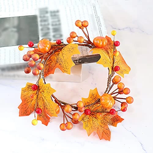 UUHUKP 6 Pack Christmas Candle Ring, 8.7 Inch Mini Berries Holder Stand Garland With Pumpkin And Maple Leaf For Home Party Halloween Xmas Wedding Decoration, Orange (210609XU05-HS6-10509-1852280341) 9 UUHUKP 6 Pack Christmas Candle Ring, 8.7 Inch Mini Berries Holder Stand Garland With Pumpkin And Maple Leaf For Home Party Halloween Xmas Wedding Decoration, Orange (210609XU05-HS6-10509-1852280341) - Image 7