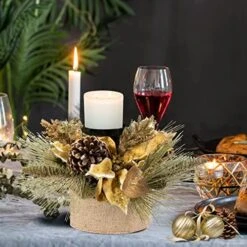 TWINCODECOR Christmas Décor Candle Holder – Xmas Themed Candle Holder Pine Cones And Red Berry Table Centerpiece With 1 Candle Holders For Festival Home Decoration 15" X 15" X 10"(Exclude Candles) -National Tree Company Sale Shop 51RGr2BXDzL. AC
