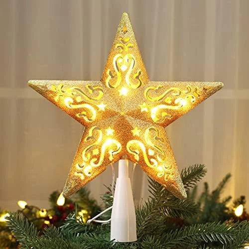 Brizled Lighted Tree Topper, 9.25’’ Gold Glitters Plated Snowflake Christmas Tree Topper With 20 Count Warm White Lights, UL Listed Plugin Xmas Treetop For Christmas Tree Top Home Holiday Decorations 10 Brizled Lighted Tree Topper, 9.25’’ Gold Glitters Plated Snowflake Christmas Tree Topper With 20 Count Warm White Lights, UL Listed Plugin Xmas Treetop For Christmas Tree Top Home Holiday Decorations - Image 8