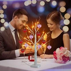 2 Pack Prelit White Birch Tree -2FT Valentines Tree With 10 Pink & Red Heart-Shaped Ornaments, 24 Warm White LED, Battery Operated, 6-Hours Timer, Tabletop Lamp For Home Party Wedding Xmas Decor -National Tree Company Sale Shop 51RhCVsxkkL