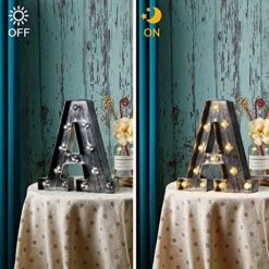 Retro Led Marquee Letter Lights - Industrial, Vintage Style Light Up Letters Alphabet Sign For Cafe Wedding Birthday Party Christmas Lamp Home Bar Initials Decor - E