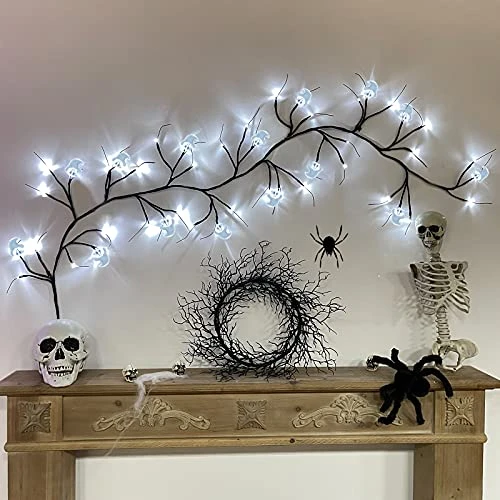 TURNMEON 6 Feet 45 LED Willow Vine Twig Halloween Lights Decorations With Timer 15 Ghost Lights And 30 LED 8 Modes Waterproof Battery Operated Branches Garland For Wall Bedroom Living Room Fireplace 4 TURNMEON 6 Feet 45 LED Willow Vine Twig Halloween Lights Decorations With Timer 15 Ghost Lights And 30 LED 8 Modes Waterproof Battery Operated Branches Garland For Wall Bedroom Living Room Fireplace - Image 2