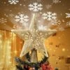 Christmas Star Tree Topper With Built-in Led Snowflake Projector Lights 10 Inch Hollowed Pentagram Tree Topper,Plug In Christmas Tree Ornament For Indoor Office Xmas New Year Holiday Tree Decoration