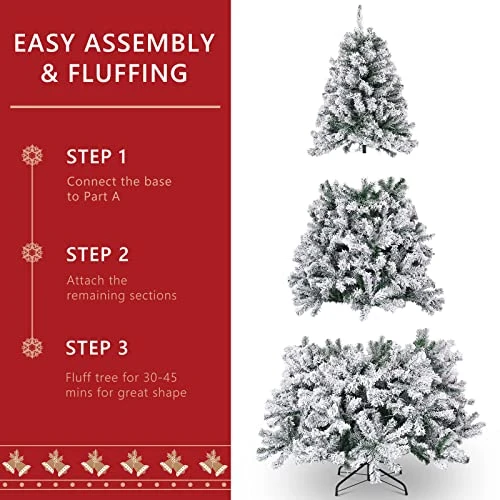 Okicoler Snow Flocked Artificial Holiday Christmas Pine Tree For Home, Office, Party Decoration W/ 350 Warm White Lights, Metal Hinges & Base, 7.5 Ft 5 Okicoler Snow Flocked Artificial Holiday Christmas Pine Tree For Home, Office, Party Decoration W/ 350 Warm White Lights, Metal Hinges & Base, 7.5 Ft - Image 3