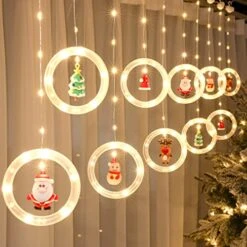 MILEXING Christmas Window Lights, 10 Round Lights 120 LED Lights Christmas Decorations Indoor, Battery Operated Christmas Curtain Lights 9.84 Ft Waterproof String Light For Bedroom Party Decor