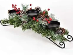 DearHouse Christmas Candle Holder Centerpiece, Pine Cones And Red Berry Table Centerpiece With 3 Candle Holders Table Accent Centerpiece For Festival Home Decoration 20" X 10" X 6"(L X W X H) -National Tree Company Sale Shop 51SzX1c9j7L. AC