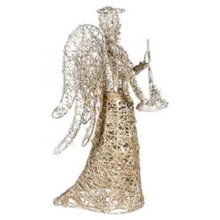 ABOOFAN Angel Christmas Tree Topper Gold Glitter Christmas Treetop Decoration Coated Metal Angel Xmas Tree Topper Ornaments For Holiday Home Office Shopping Mall Decor
