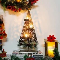 Winemana Tea Light Candle Holders, Christmas Decoration Xmas Tree Metal Tealights Candleholder With Pinecones, Christmas Tabletop Centerpieces For Home Kitchen Fireplace Mantle Holiday Party Decor -National Tree Company Sale Shop 51TLZRpQUuL