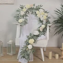 6.3FT Artificial Eucalyptus Garland With Flowers, Fake Floral Garland Faux Greenery Garland Dining Table Centerpiece For Wedding Rehearsal Dinner Bridal Shower Table Runner Decor (White) -National Tree Company Sale Shop 51TWI1YCTJL