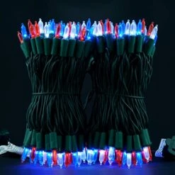 YULETIME Red White & Blue LED Christmas Lights With Green Wire, 66 Feet 200 Count UL Certified Commercial Grade String Light Set For Independence Day Patriotic Holidays (Red White & Blue) -National Tree Company Sale Shop 51TejylhtSL