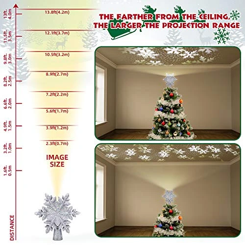 Christmas Tree Topper Lighted, Snowflake Tree Topper Projector With LED Rotating, 3D Hollow Glitter Sliver Lighted Tree Topper Star, Xmas Tree Topper Star For Christmas Tree Decorations (Silver) 7 Christmas Tree Topper Lighted, Snowflake Tree Topper Projector With LED Rotating, 3D Hollow Glitter Sliver Lighted Tree Topper Star, Xmas Tree Topper Star For Christmas Tree Decorations (Silver) - Image 5