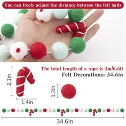 3 Pcs Christmas Felt Ball Garland- Hanging Christmas Pom Pom Garland Handmade Christmas Banner With Felt Balls And Candy Cane Xmas Decoration For Wall Fireplace Christmas Tree Party Favors Home Decor -National Tree Company Sale Shop 51TnTr3SkgL