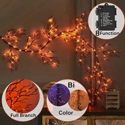 Hairui Halloween Garland With Lights 120 Orange And Purple Bi-Color Fairy Lights 8 Functions, Lighted Black Garland Battery Operated For Indoor Outdoor Home Halloween Decoration -National Tree Company Sale Shop 51U566l3E9L
