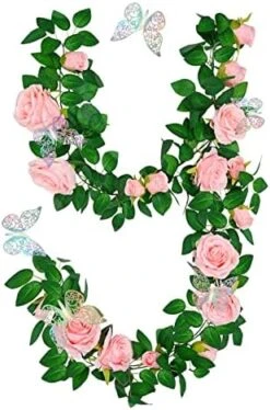 Yastouay 2Pcs 13.5Ft Pink Flower Garland With 2Pcs Lights, Butterfly Artificial Rose Garland Fake Rose Vines Flower Vines For Backdrop Wedding Table Centerpiece Decoration Baby Shower Room Decor -National Tree Company Sale Shop 51UBWxXGGcL. AC