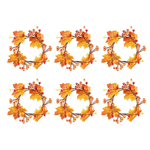UUHUKP 6 Pack Christmas Candle Ring, 8.7 Inch Mini Berries Holder Stand Garland With Pumpkin And Maple Leaf For Home Party Halloween Xmas Wedding Decoration, Orange (210609XU05-HS6-10509-1852280341) 3 UUHUKP 6 Pack Christmas Candle Ring, 8.7 Inch Mini Berries Holder Stand Garland With Pumpkin And Maple Leaf For Home Party Halloween Xmas Wedding Decoration, Orange (210609XU05-HS6-10509-1852280341)