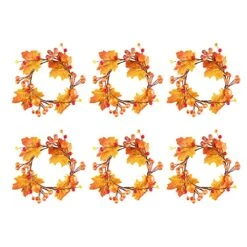 Babody 6Pcs Mini Candle Ring Wreath, 4.7In Articial Maple Leaves Candle Ring Candle Christmas Candle Holder Ring Fall Maple Leaf Candle Ring, Orange, 210609XU05 6pcs 805 1636215051