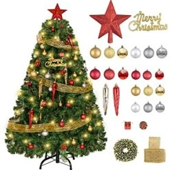 ILLUMINEW 4 Ft Artificial Christmas Tree With 100 LED Lights And Assorted Ornaments Christmas Decorations Including Full Artificial Xmas Tree Topper Baubles Ornaments USB LED String Lights