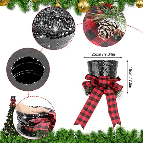 Christmas Tree Topper Hat, Homgaty Sequins Bling Bowler Derby Hat With Lattice Bow And Long Ribbon, Christmas Tree Decorations Topper Hat Ornament For Holiday Home Decor (Black) 4 Christmas Tree Topper Hat, Homgaty Sequins Bling Bowler Derby Hat With Lattice Bow And Long Ribbon, Christmas Tree Decorations Topper Hat Ornament For Holiday Home Decor (Black) - Image 2