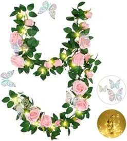 Yastouay 2Pcs 13.5Ft Pink Flower Garland With 2Pcs Lights, Butterfly Artificial Rose Garland Fake Rose Vines Flower Vines For Backdrop Wedding Table Centerpiece Decoration Baby Shower Room Decor -National Tree Company Sale Shop 51VrXksEZsL. AC