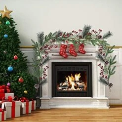 Christmas Artificial Pine Garland With Spruce Cypress Berries Frosted Pinecones Winter Greenery Garland For Holiday Season Mantel Fireplace Table Runner Centerpiece Decoration 6.6 Feet -National Tree Company Sale Shop 51Vu4tuz7eL