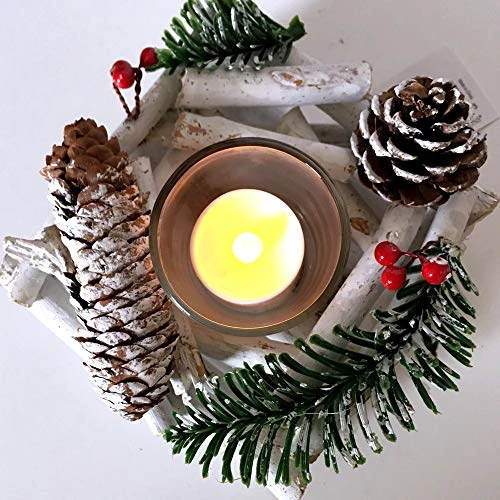 LED Lighted Pinecone Christmas Candleholders - Set Of 2 - Red Berry And Whitewashed Driftwood Xmas Table Decoration 4 LED Lighted Pinecone Christmas Candleholders - Set Of 2 - Red Berry And Whitewashed Driftwood Xmas Table Decoration - Image 2