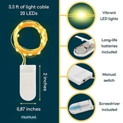 MUMUXI LED Fairy Lights Battery Operated String Lights [20 Pack], 3.3ft 20 Mini Fairy Lights Battery Powered Party Wedding Centerpiece Decorations Crafts Mason Jar Lights Firefly Lights, Warm White -National Tree Company Sale Shop 51W0EFfLHTL