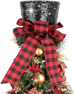 Christmas Tree Topper Hat, Homgaty Sequins Bling Bowler Derby Hat With Lattice Bow And Long Ribbon, Christmas Tree Decorations Topper Hat Ornament For Holiday Home Decor (Black) 14 Christmas Tree Topper Hat, Homgaty Sequins Bling Bowler Derby Hat With Lattice Bow And Long Ribbon, Christmas Tree Decorations Topper Hat Ornament For Holiday Home Decor (Black) -National Tree Company Sale Shop 51WV5d6sghL. AC