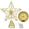 MAIAGO 10 Inch Christmas Star Tree Topper With 20 LED Warm White Lights, Shiny Round Golden Beads Design For Christmas Tree Decorations, Xmas/Holiday/Winter Party Home Decoration (Gold)
